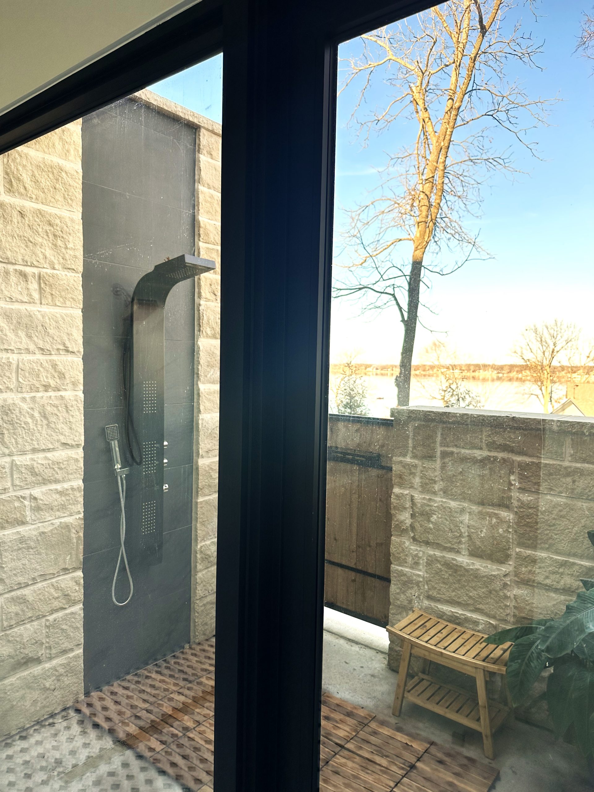 Master Outdoor Shower Overlooking the Lake!