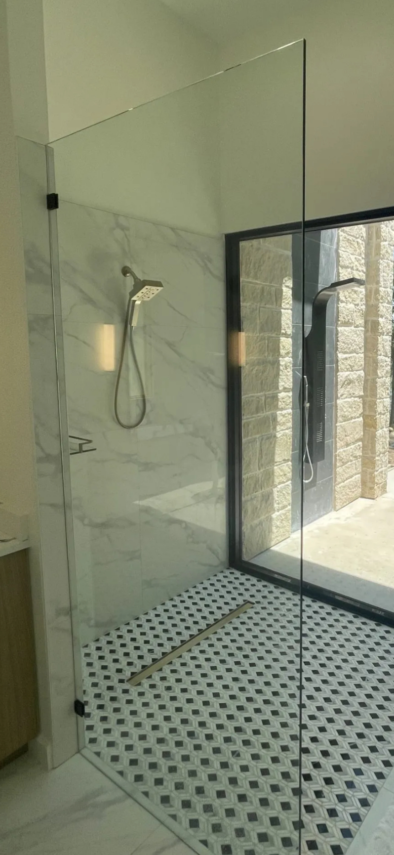 Master Ensuite Shower and Outdoor Shower w/ Lake View
