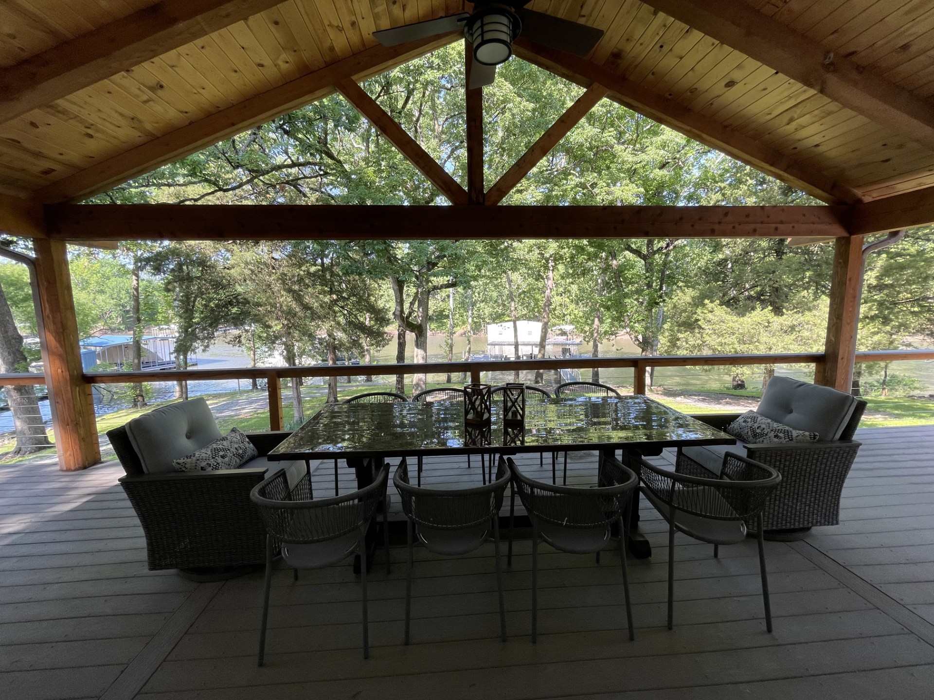 Covered outdoor deck w/ great view of lake